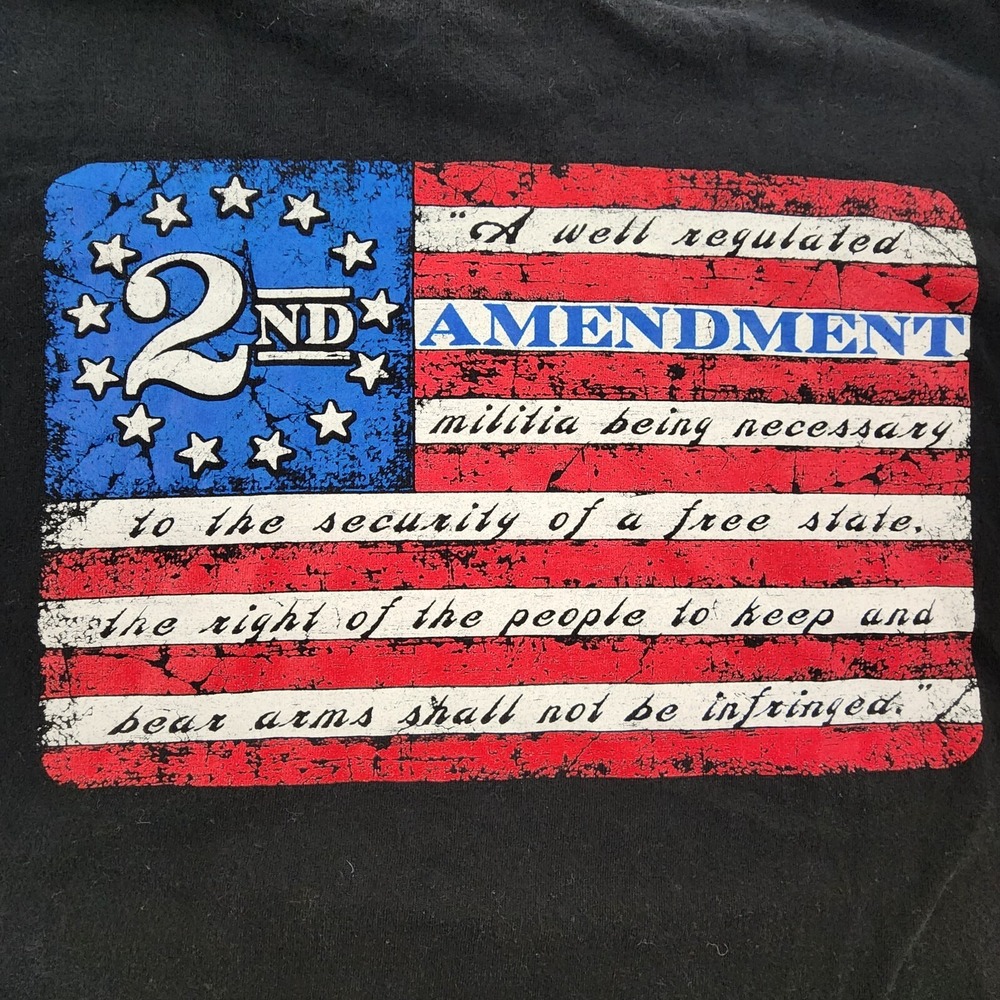 2nd Amendment Script US Flag Black Short Sleeve Cotton T-Shirt Men's L